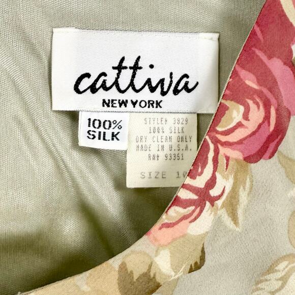 Vintage Cattiva  Women’s Floral 100% Silk Layered Slip Dress Size 10 Sage Green - Picture 3 of 12